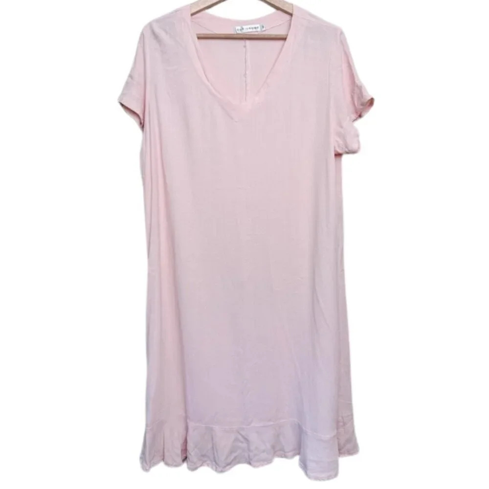 Cut Loose Womens Size Medium Short Sleeve Rayon Ruffle Hem Light Pink Dress